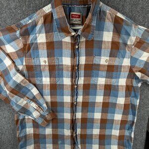 Wrangler “indigo” Shirt Long Sleeve Blue Brown Check 2XL All Cotton Woven Men